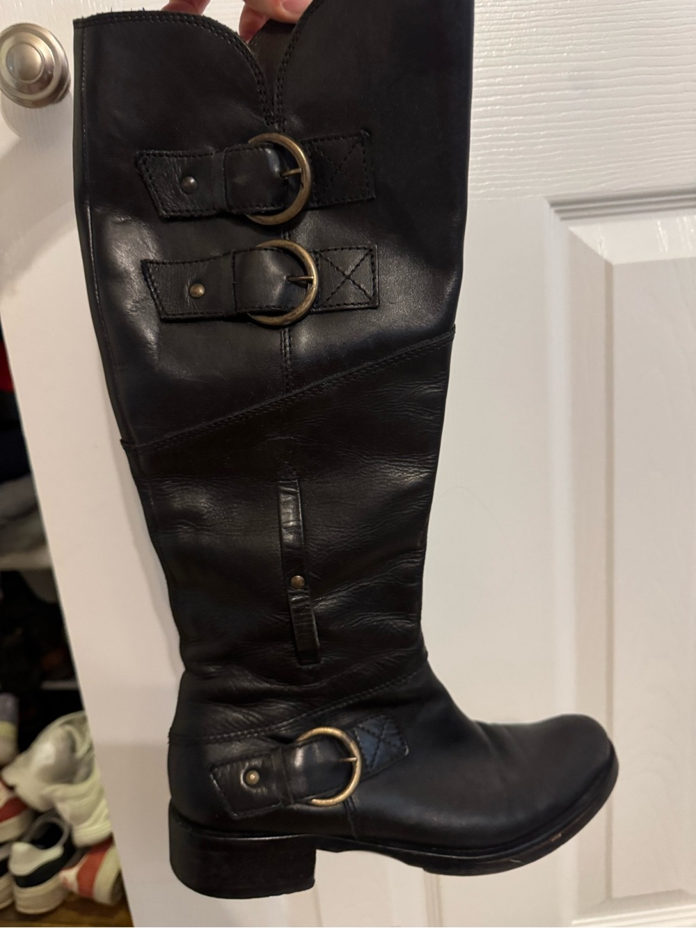 Women's Vintage Black Leather italian Buckle Knee-High Boot. Bought in Italy